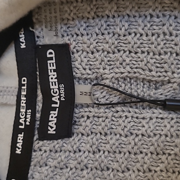 NWT Karl Lagerfeld Gray Hooded Sweater Jacket with Patches Size M - Picture 3 of 10